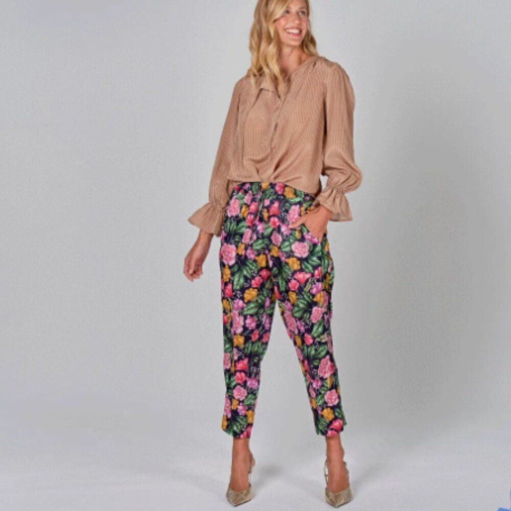 Tucker Julia Pant Cezanne's Garden in Silk Crepe de Chine Floral Roses Luxury
